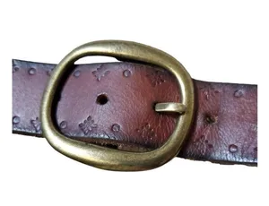 VTG Belt Braided Linked Leather Hippy Boho Hand Tooled Flowers Brass Buckle 37” thumbnail 3