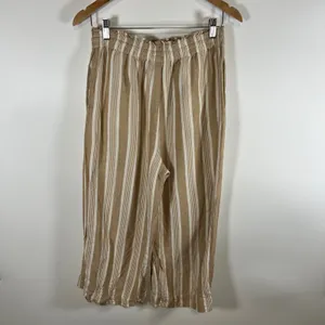 Madewell Striped Wide Leg Paperbag Waist Pants‎ Tan White Drawstring Womens M thumbnail 6