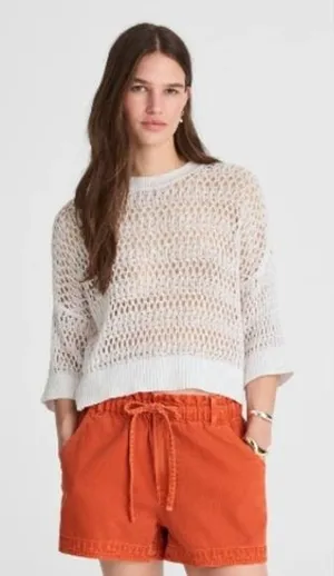 Madewell Sweater Womens XL‎ White Relaxed Open Stitch Sweater Tee Cropped NV254 thumbnail 1