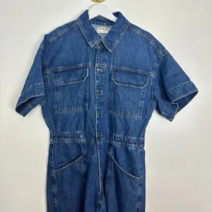 FREE PEOPLE Marci Denim Jumpsuit in Wash Sapphire Blue Size Large thumbnail 5