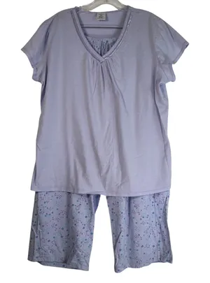 Croft & Barrow Purple Floral Pajama Set XXL Short Sleeve Top Crop Pants 2pc thumbnail 1