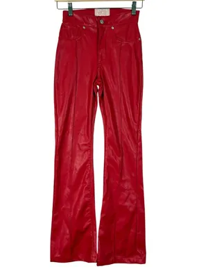 REVICE Red Faux Leather Bootcut Pants Size 24 thumbnail 3