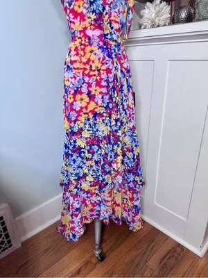 Lulu’s Radiant Rudy Red Floral Print Chiffon Maxi Dress Medium NWT thumbnail 7