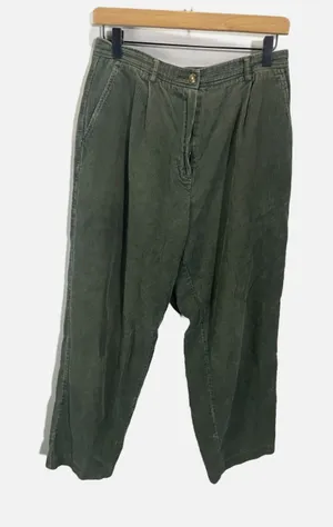 Pendleton Corduroy Pants Womens 12 Green Pleated High Rise Tapered Academic thumbnail 1