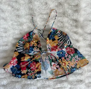 superdown Floral Tie-Front Spaghetti-Strap Cami - White Multi thumbnail 6