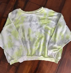 Free People Crewneck Sweater in White and Light Green Tie-Dye thumbnail 1