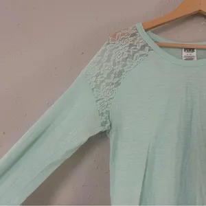 🦋PINK Victoria's Secret Mint Green Lace Shoulder Blouse Casual Comfy Pastel thumbnail 3