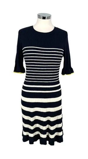 Free Assembly Nautical Striped Ribbed Knit Dress Blue White Size Medium NWT thumbnail 1