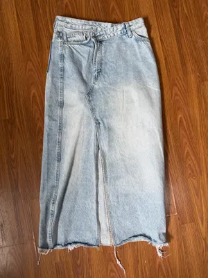 Zara TRF Crossover Long Denim Split Front Rough Hem Maxi Skirt Size Small. thumbnail 6