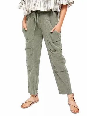 Free People Olive Drawstring Cargo Joggers thumbnail 3