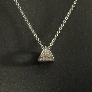 Silver tone pave triangle pendant necklace thumbnail 6