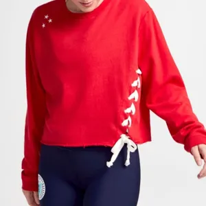 NWOT Soulcycle embroidered lace‎ up cropped sweatshirt sz XL thumbnail 1