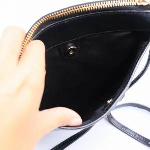 Coach Crossbody Bag Womens Small Black Crossgrain Leather Gold Hardware Zip Top thumbnail 7