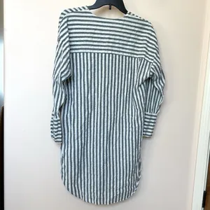 Zara Top Women’s XS Tunic White Blue Gold Stripe Button Down Long Sleeve Coastal thumbnail 3