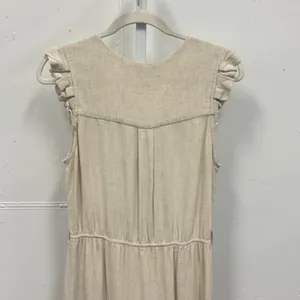 Monteau Los Angeles Linen Blend Ruffle Sleeve Button Front Midi Dress Beige Lg thumbnail 5