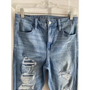 American Eagle Next Level Stretch Skinny Jeans Womens 8 Short Blue Distressed L8 thumbnail 2