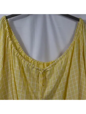 Women’s Yellow Windowpane Peasant Blouse Size Medium thumbnail 2