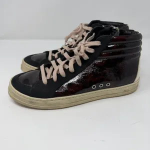P448 Skate Turtle High Top Sneaker Patent Leather Suede Brown Black Womens 38 thumbnail 3