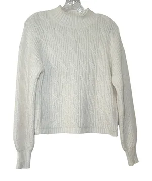 J.Crew Ivory White Mock Neck Cable Knit Sweater Small minimal cozy classic basic thumbnail 1