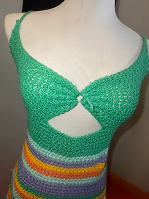 Crochet mini dress in green and purple hues thumbnail 5