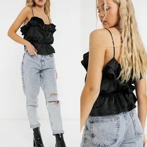 Topshop‎ Ruffle Detail Black Cami Blouse Size 6 thumbnail 2