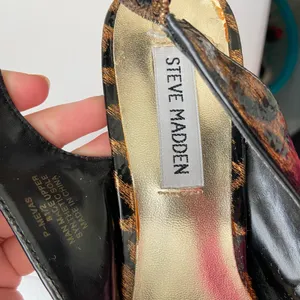 Steve Madden women’s Mevas glossy leopard‎ print bow sling back pumps heels 8.5 thumbnail 5