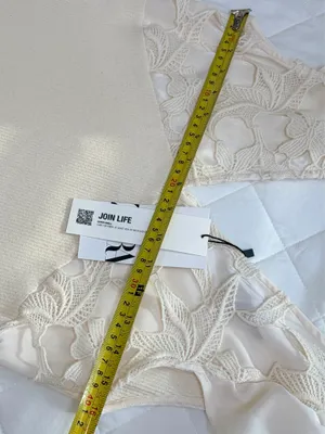 Zara Cream Lace Ribbed Midi Dress Cottagecore Romantic Coastal Summer Satin Sleeve M thumbnail 8