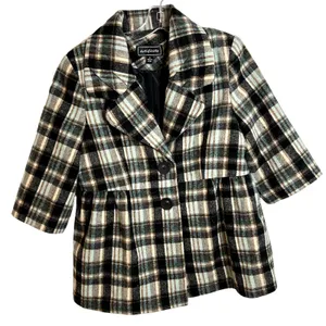 Artifacts Plaid Short Peacoat Womens Size Small Teal Brown Cream Black Y2K thumbnail 1