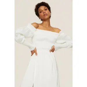 All Saints Lary White Linen Silk Shoulder Long Sleeve Slit Midi Dress Size 6 thumbnail 4