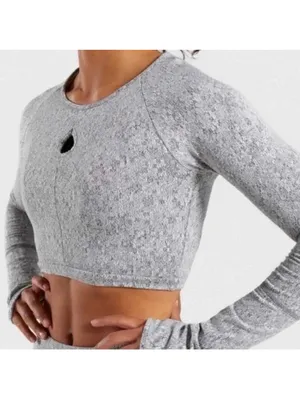 Gymshark Dry Grey Marl Long Sleeve Crop Top Keyhole Thumbhole Womens XS thumbnail 9