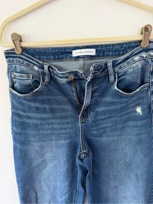 Flying Monkey Mid-Blue Distressed Wide Leg Jeans thumbnail 3