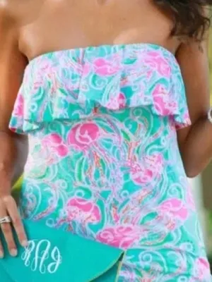 Lilly Pulitzer Tropical Jellyfish Strapless Top Size XL Vacation beach thumbnail 1