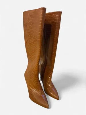 Nasty Gal Brown Croc Embossed Knee High Boots thumbnail 4