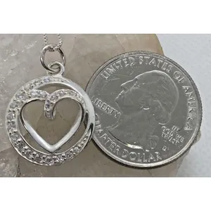 Open Heart Sisters Always CZ Pendant Sterling 925 Silver 18'' Necklace 4g Dainty thumbnail 3
