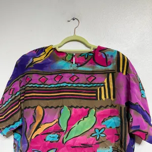 Le Caviar Blue Floral Vintage Blouse Sz L thumbnail 3