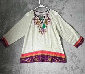 Natural Life Live Happy Embroidered Floral Boho Peasant Tunic Blouse Top S New thumbnail 1