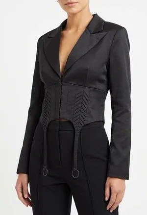 Naked Wardrobe Black Cropped‎ Garter Strap Blazer Jacket NWSP20-J6 Mens Size M thumbnail 1