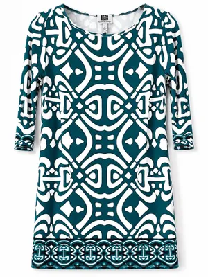 Laundry By Design Dress Womens 4 Teal White Geometric Shift Career Travel thumbnail 2