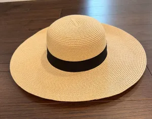 Target Wide Brim Straw Sun Hat with Black Band - C54-077 thumbnail 1