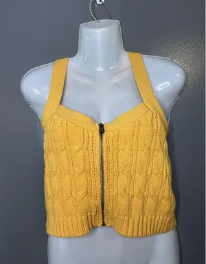Maeve Anthropologie Sweater Vest Womens Large Yellow Cable Knit Zip Cropped thumbnail 1