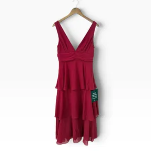 Lulus Celebration Time Red Sleeveless Tiered Midi Dress size Medium NWT thumbnail 3