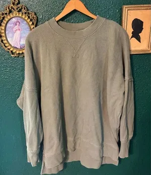 Aerie Green Oversized Crewneck Size Medium Ribbed thumbnail 1