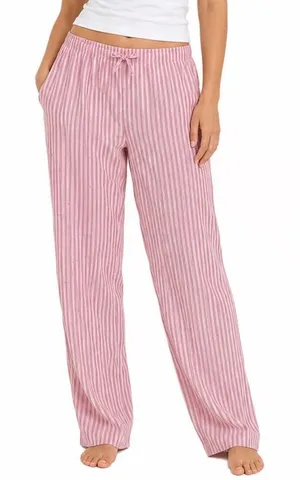 Love by Gap Pink White Striped Heart Peace Sign Cotton Pajama Pants Women's thumbnail 1