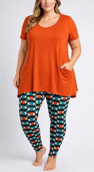 LuLaRoe Womens Leggings Sz TC Snakey Waves Teal Cream Orange Stained Glass‎ thumbnail 1