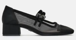 Zara Black Mesh Squared Toe Block Heeled Mary Jane’s Sz 37 (6.5) thumbnail 1