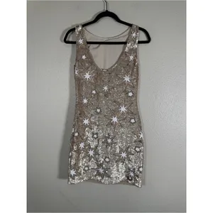 Anthropologie BHLDN Gold Sequin Star Mini Dress Womens 2 Formal Prom Verseau thumbnail 7