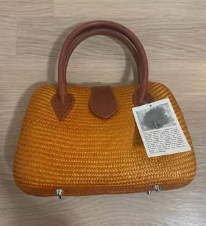 Woven Mini Satchel Handbag in Golden Brown thumbnail 1
