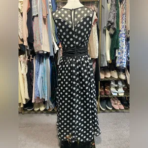 Lindy Bop Vintage Style Polka Dot Illusion Mesh Midi Swing Dress Black White thumbnail 3