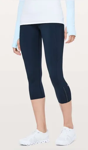 Lululemon Fast & Free Crop II Nulux 19” True‎ Navy Running Leggings Size 10 thumbnail 1