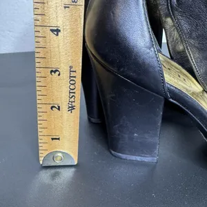 Coach Black Leather Peep-Toe Heels, Ankle Tie, 3.5" Block Heel, Size 6B thumbnail 9